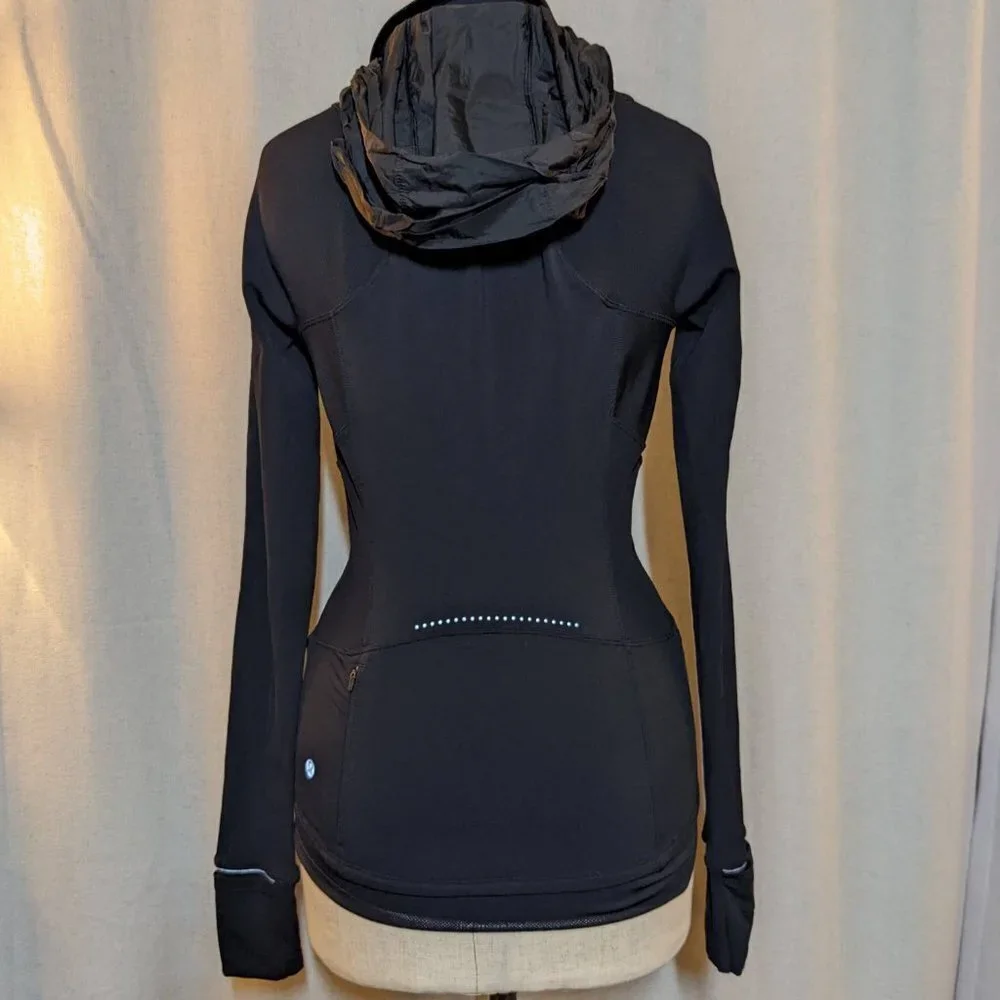 Lululemon Far and Free Nulux Black Slimming Running Jacket Hood Size 4
